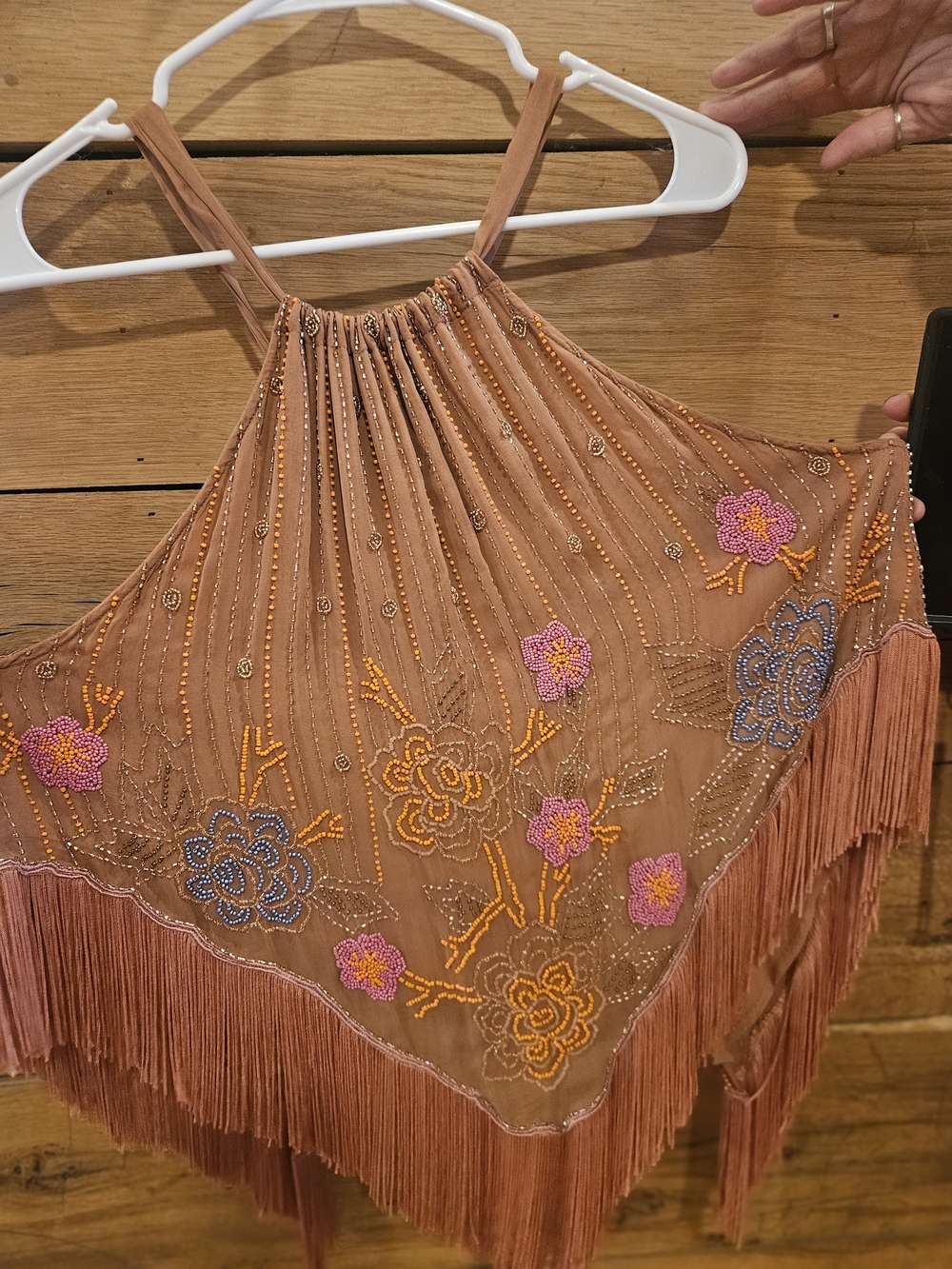 Free People Terracotta Beaded Halter Top with Fringe